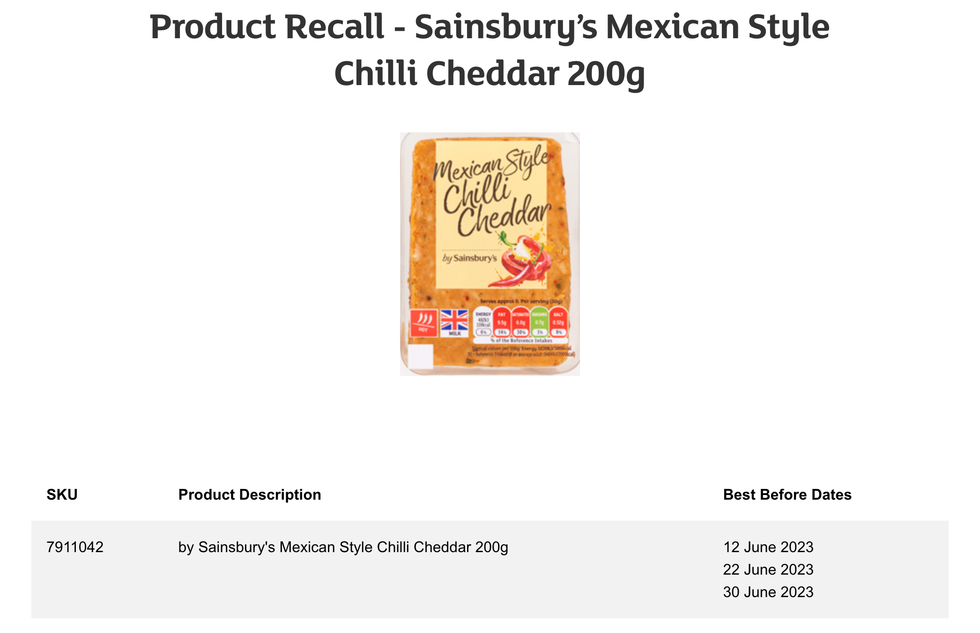 Picture of cheese which has been recalled