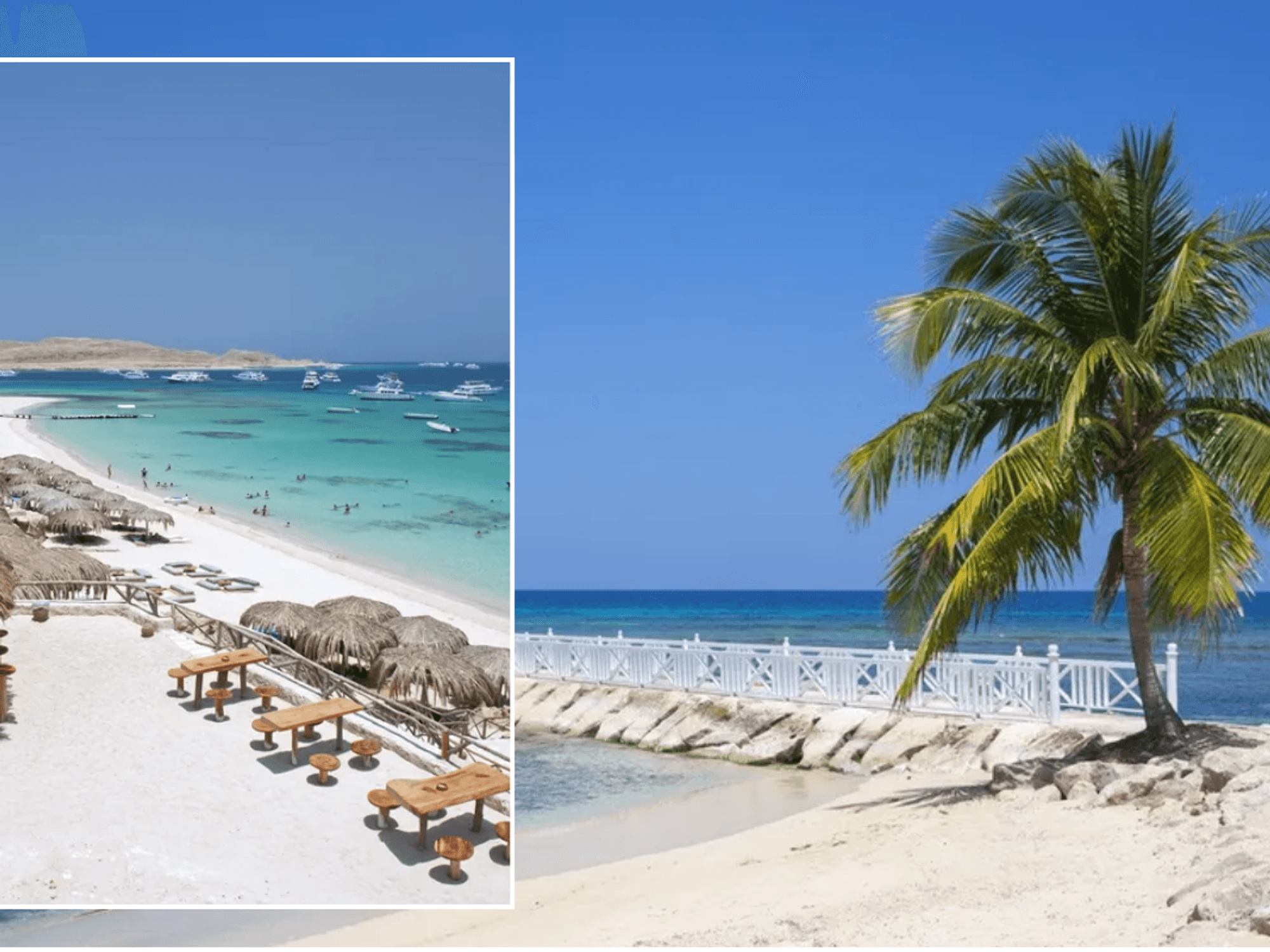 Pictures of beaches at Hurghada, Red Sea, Egypt and Montego Bay in Jamaica