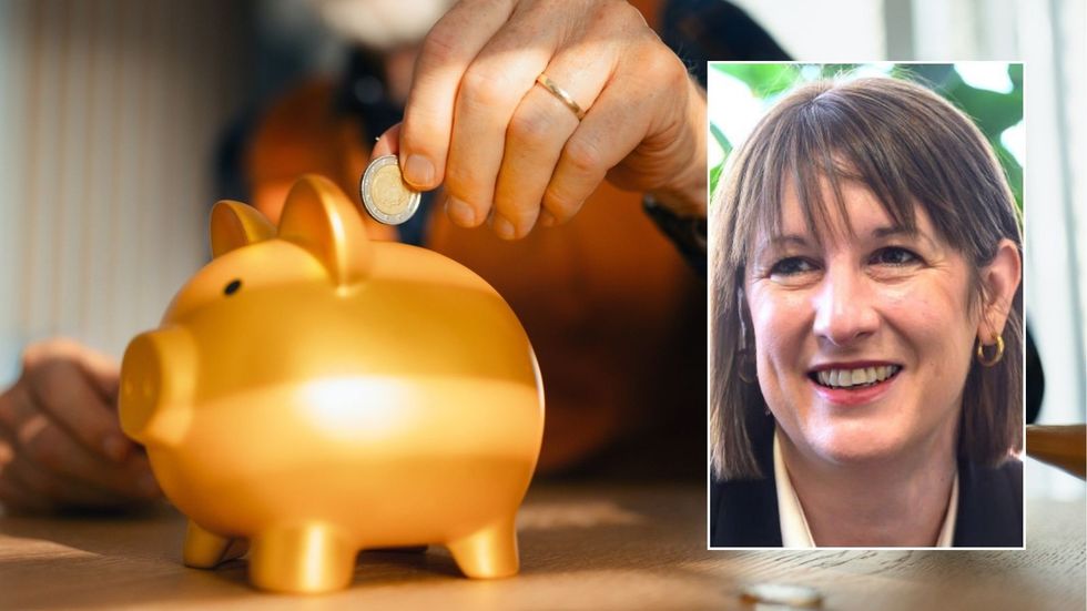 Piggy bank and Rachel Reeves