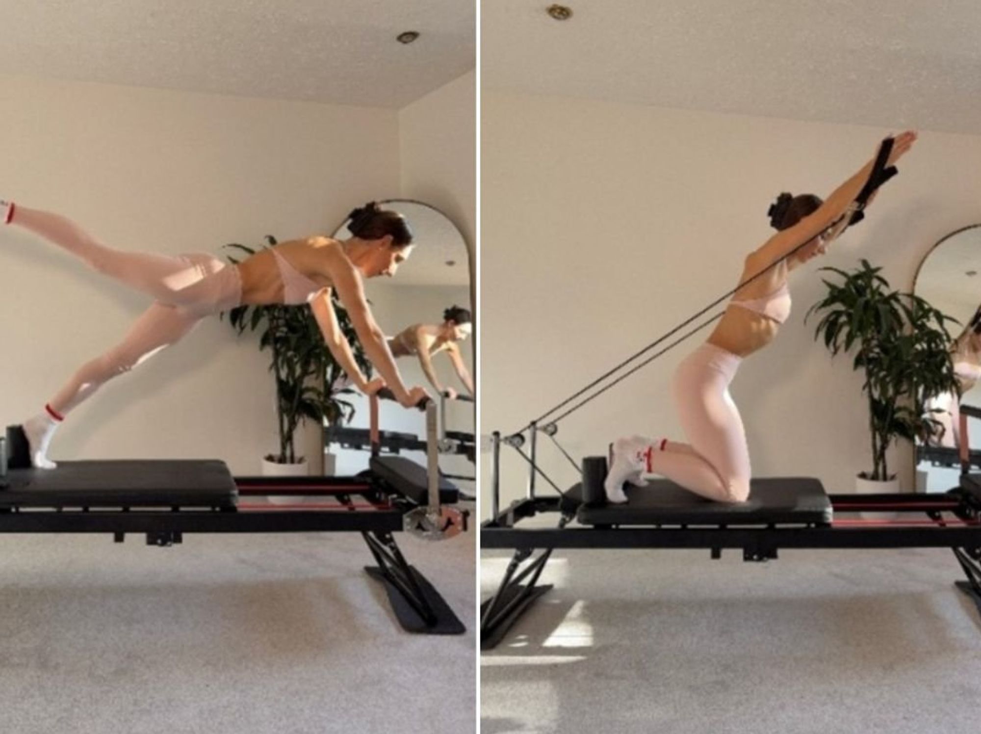 Pilates expert Kayleigh Jayne Fit using Aldi's Reformer Pilates Machine