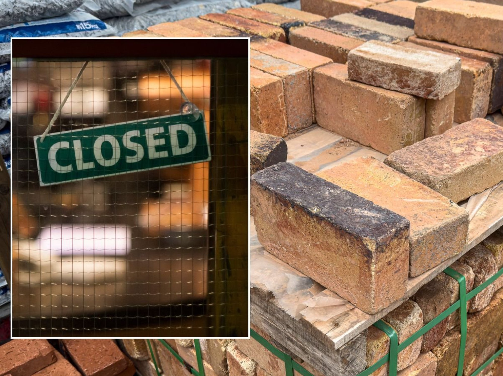 Pile of bricks and closed sign