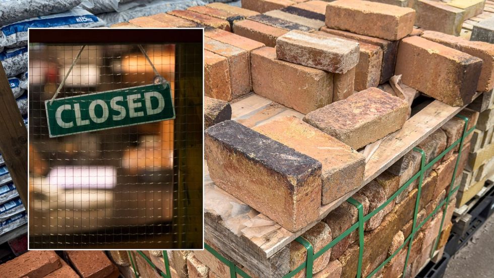 Pile of bricks and closed sign