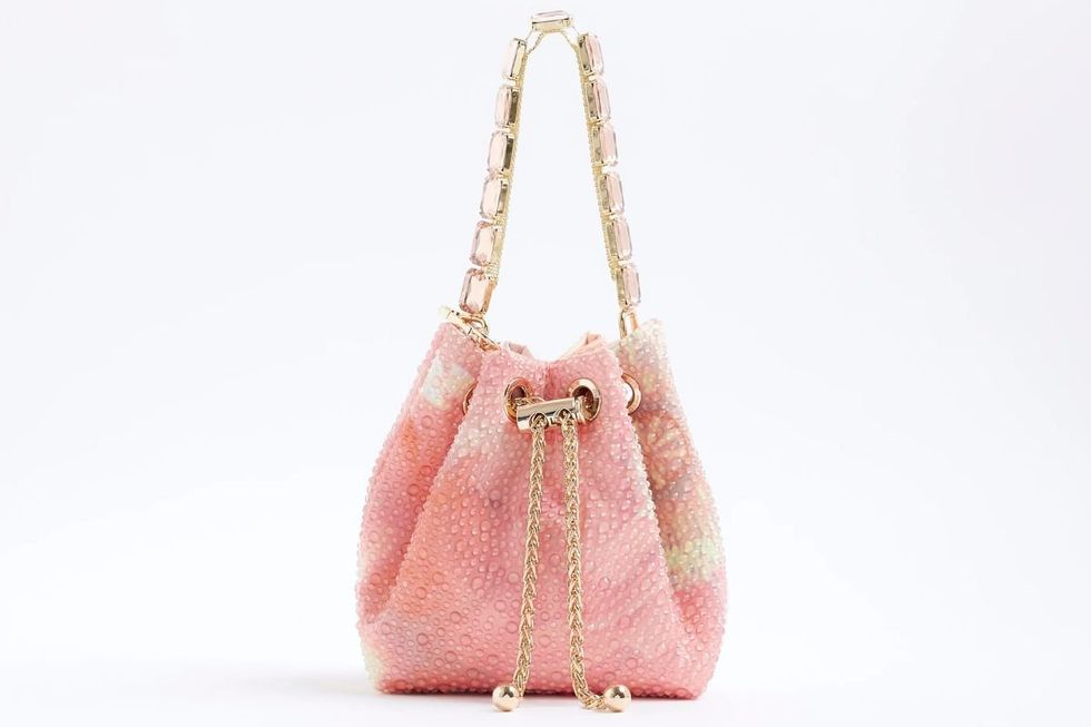 Pink Floral Heat Seal Droplet Bucket Handbag