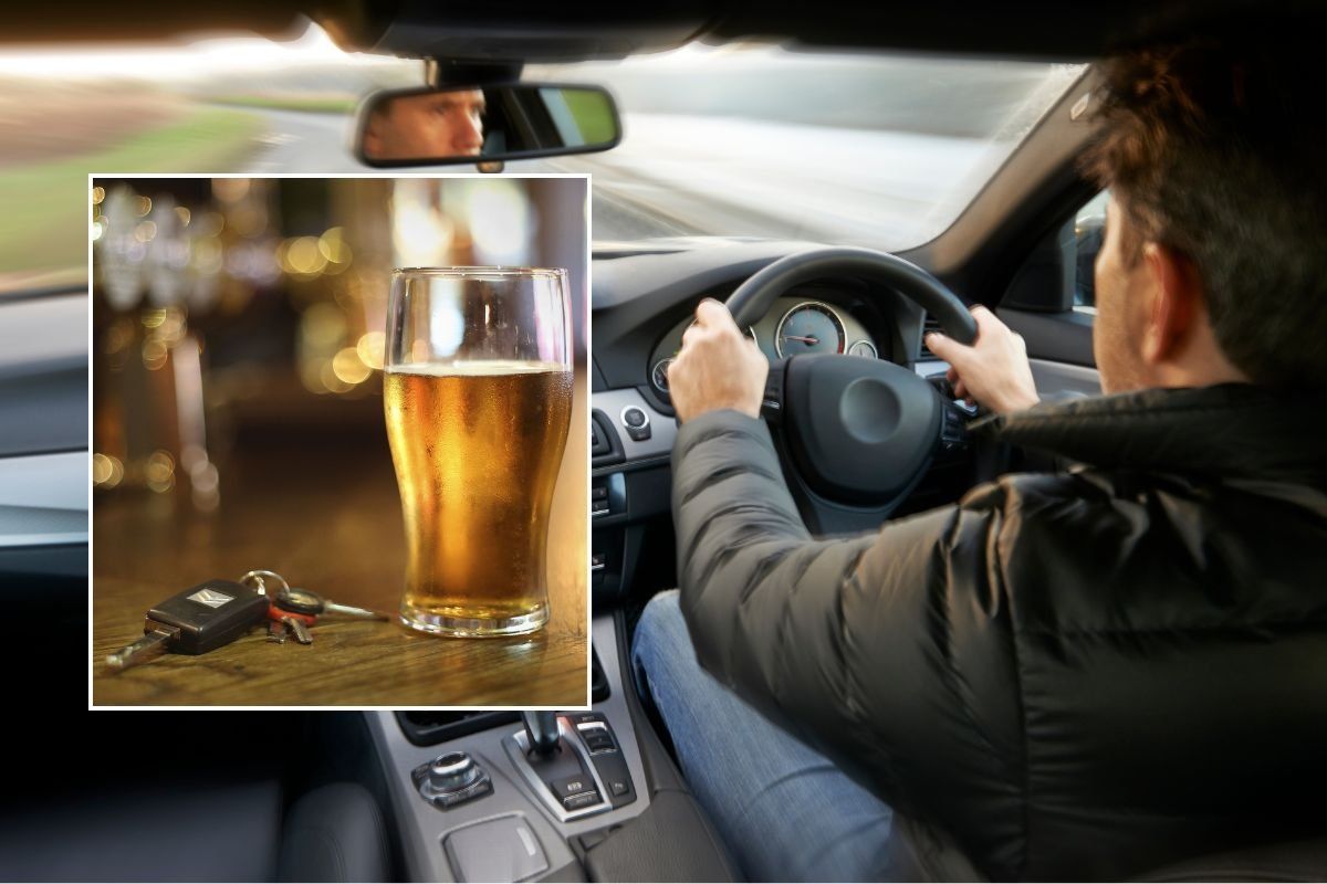 Pint of beer and a man driving a car