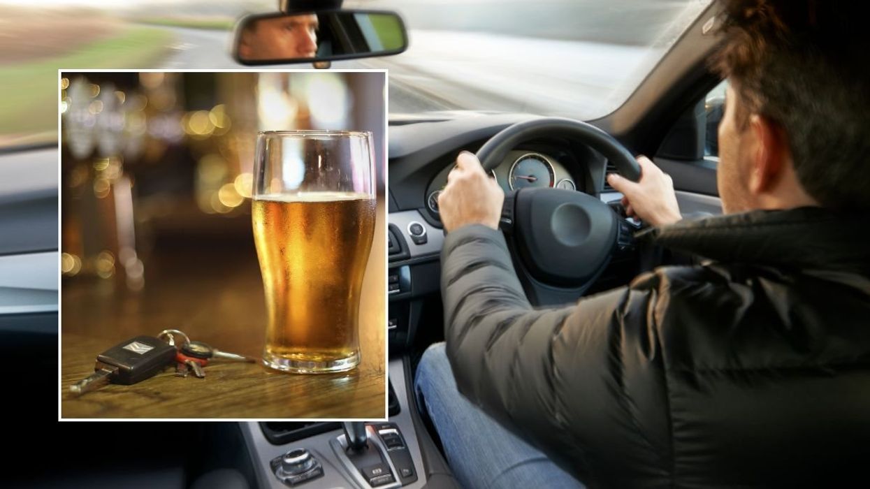 Pint of beer and a man driving a car