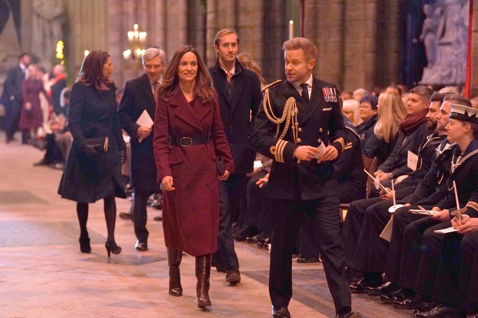 Pippa Middleton also donned burgundy attire.