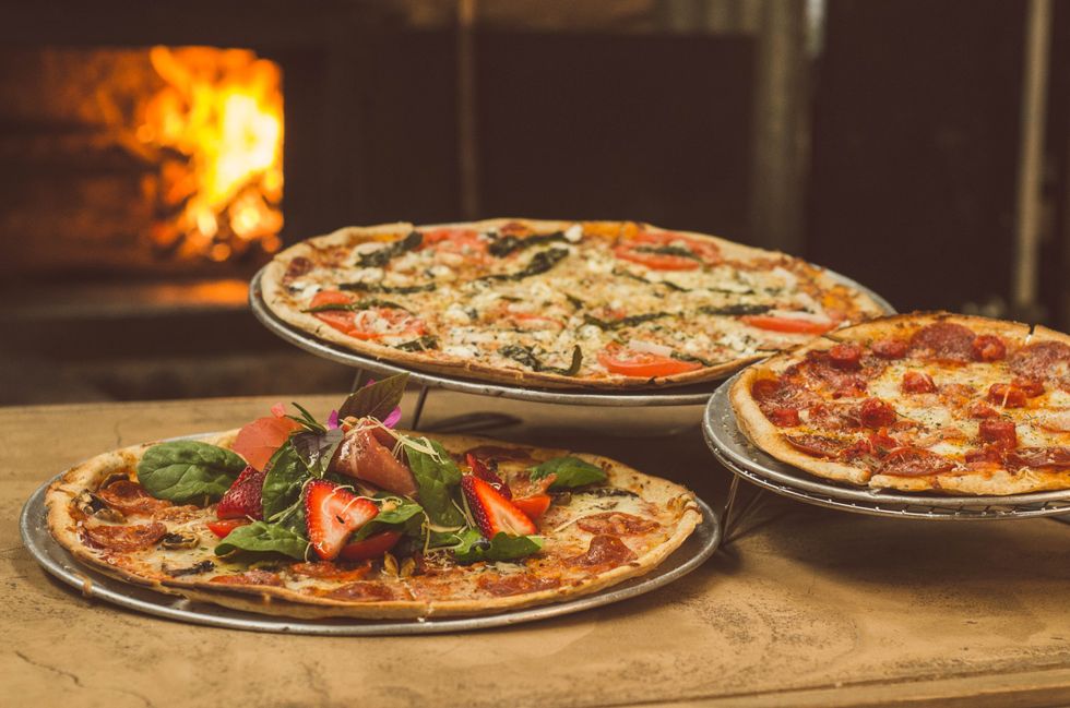 Pizzas on a table