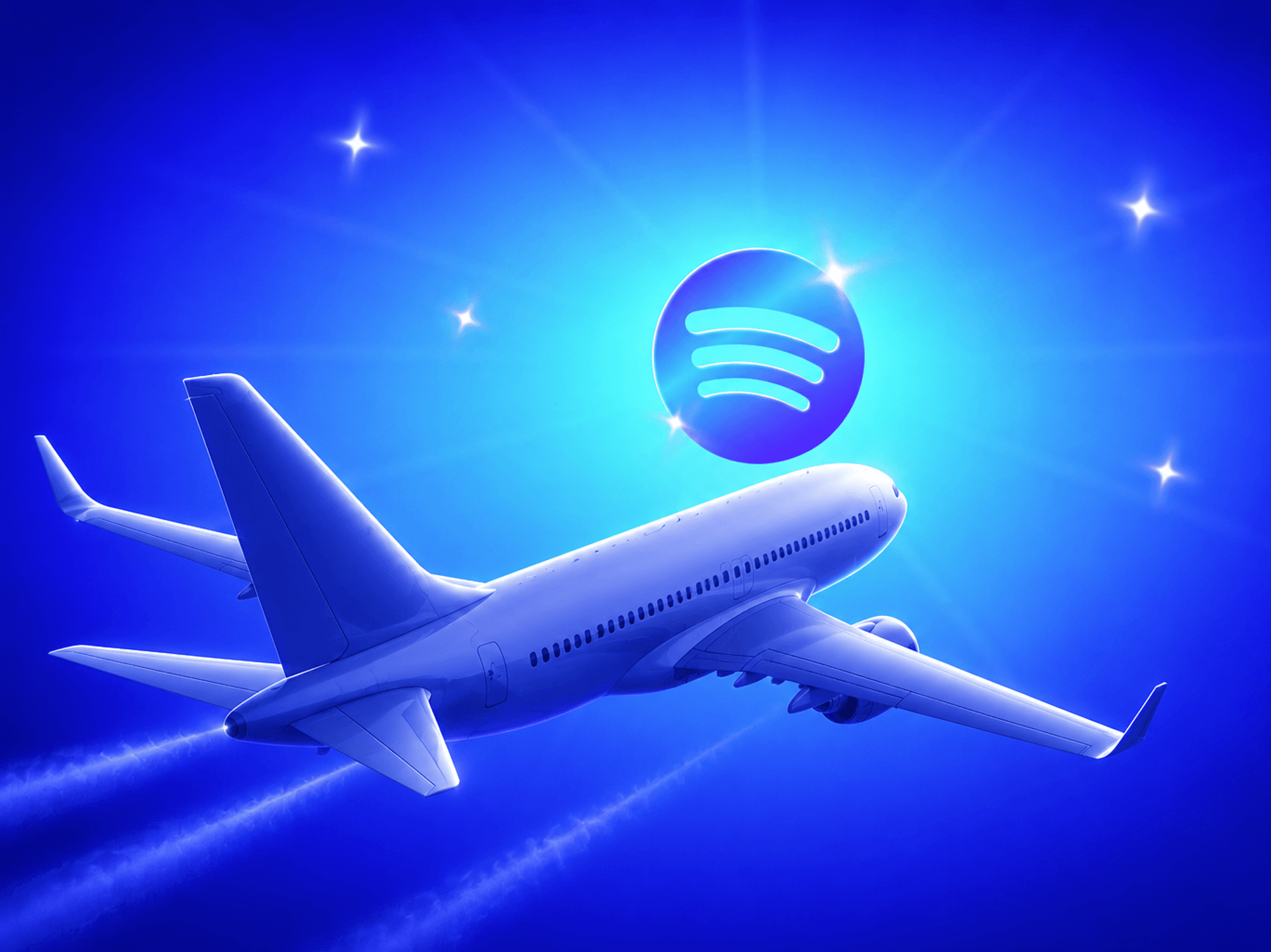 Plane flying next to Spotify logo