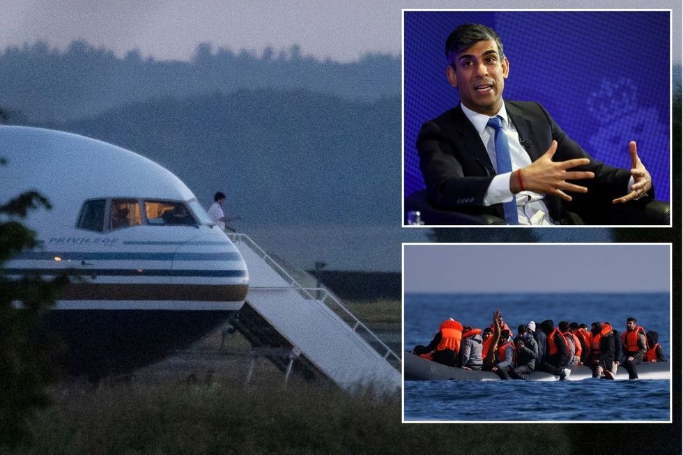 Plane, Rishi Sunak, migrants on boat