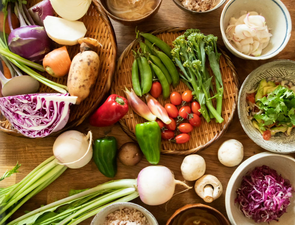 Plant-based foods, including peppers and onions