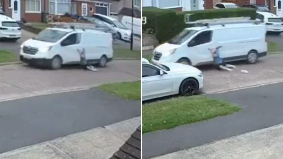 Plumber dragged by van/plumber loses footwear