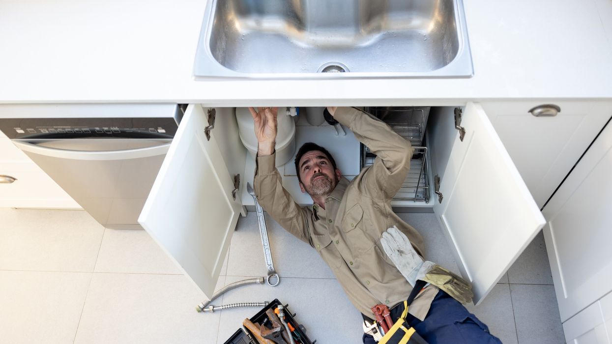 Plumber fixing a sink