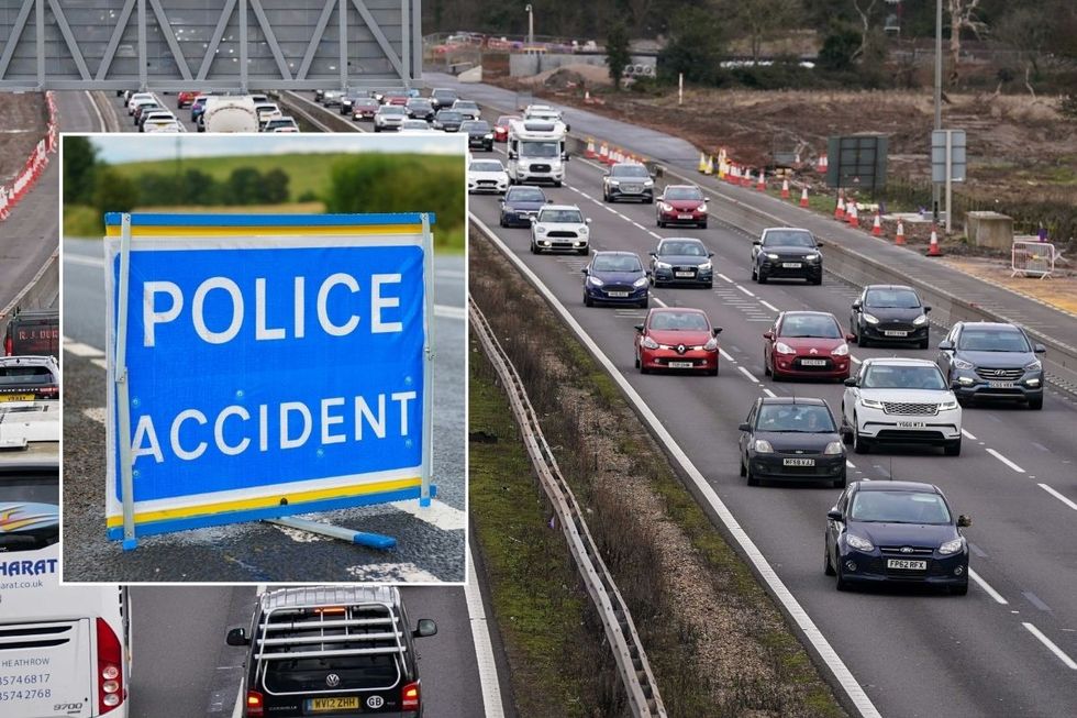 Police accident sign and a busy motorhome