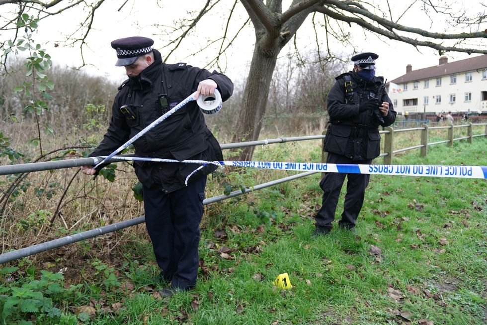 Police activity at Philpot's Farm Open Space, close to Heather Lane in Yiewsley, Hillingdon, west London, after a 16-year-old boy was stabbed to death. Picture date: Friday December 31, 2021.