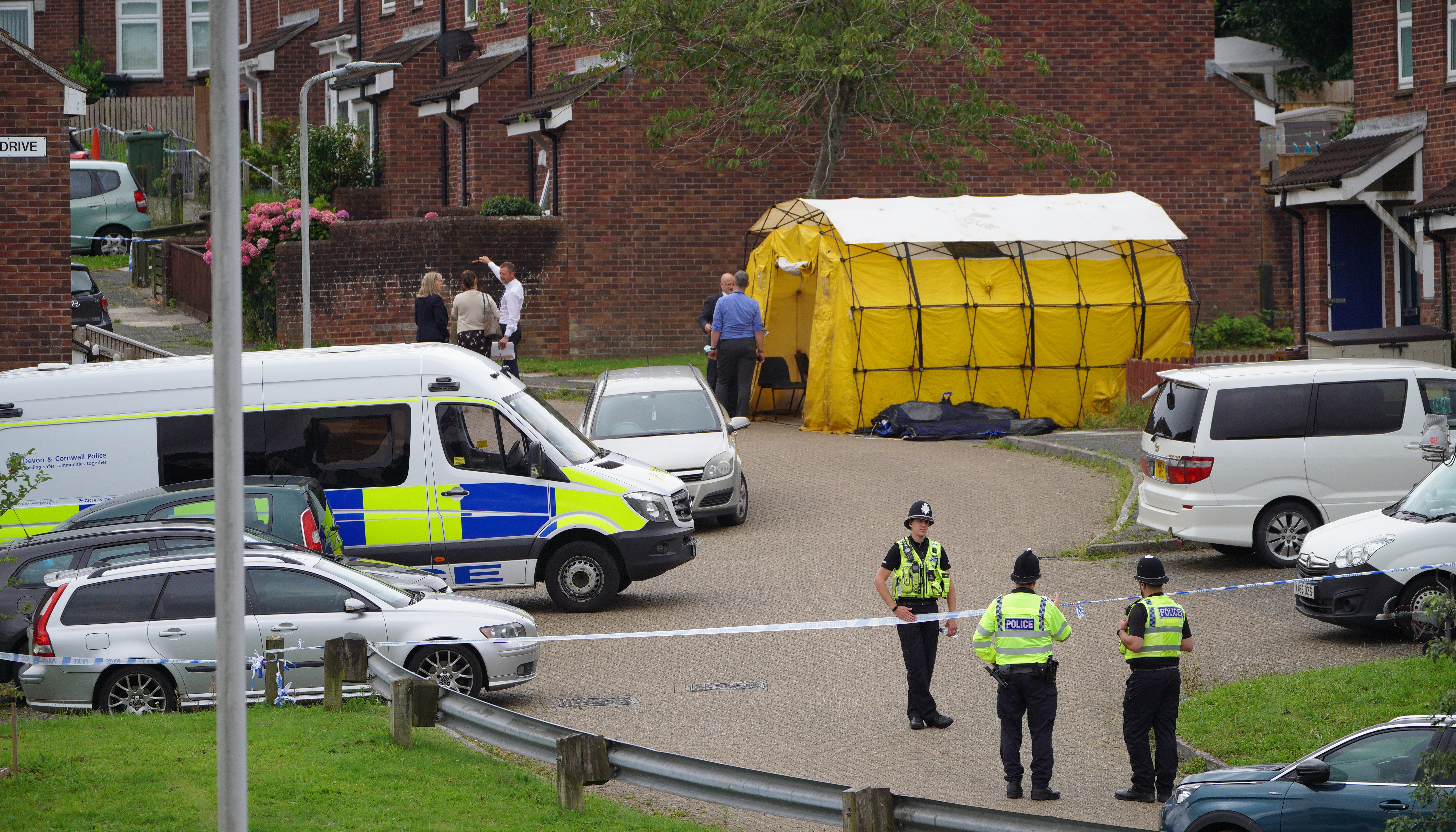 Police activity in Biddick Drive in the Keyham area of Plymouth where six people, including the offender, died of gunshot wounds.