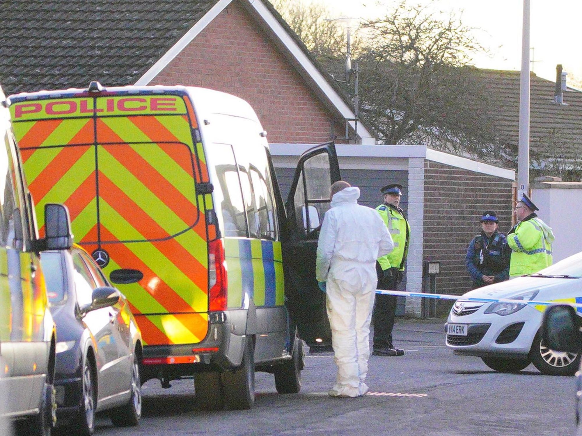 Police and forensics near the scene in Lime Close, in the Mead Vale area of Weston-super-Mare