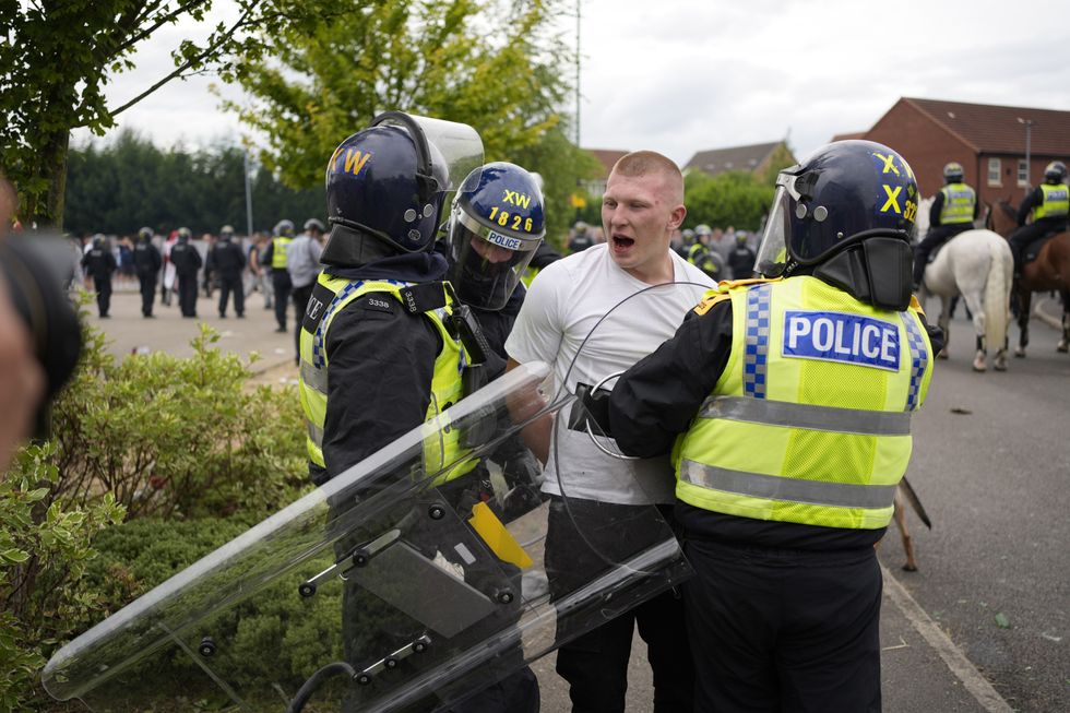 Police and protester