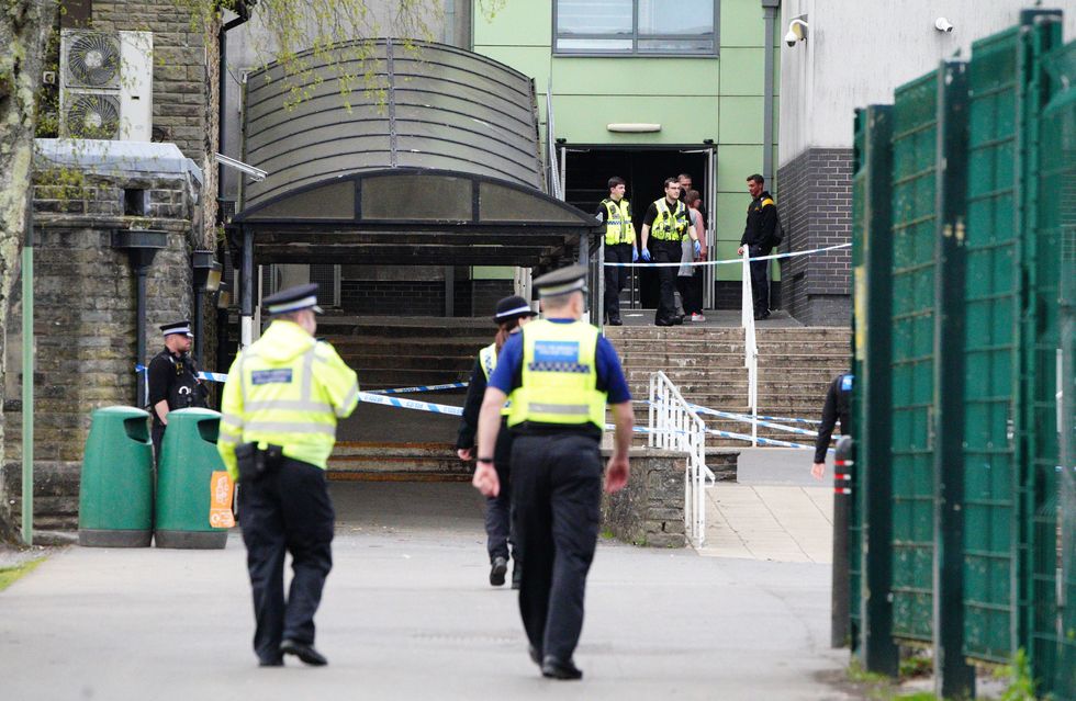 Police at Amman Valley school, in Ammanford, Carmarthenshire