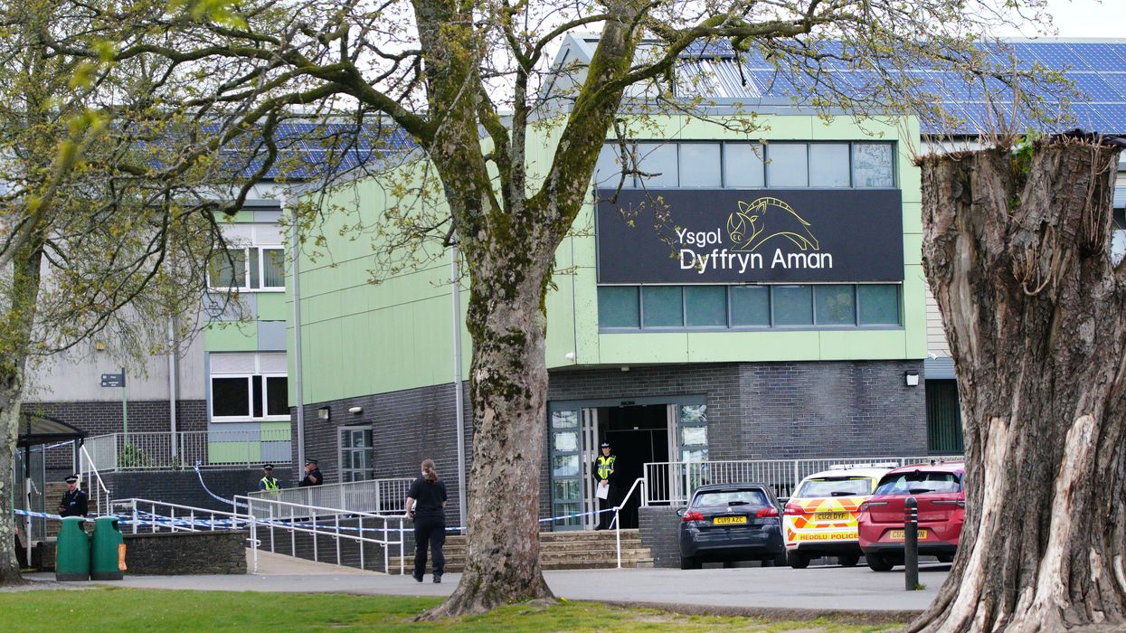 Police at Amman Valley school, in Ammanford, Carmarthenshire