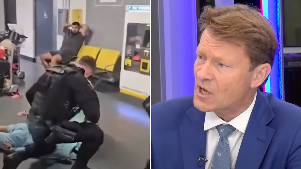 Police at Manchester Airport and Richard Tice