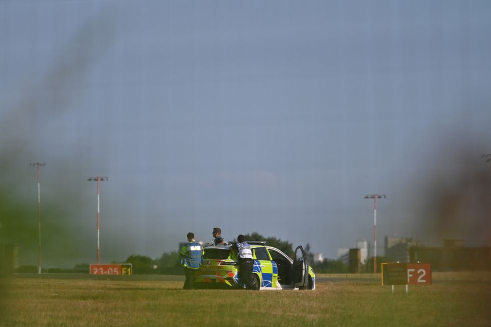 Police at Southend Airport after Sunday's crash