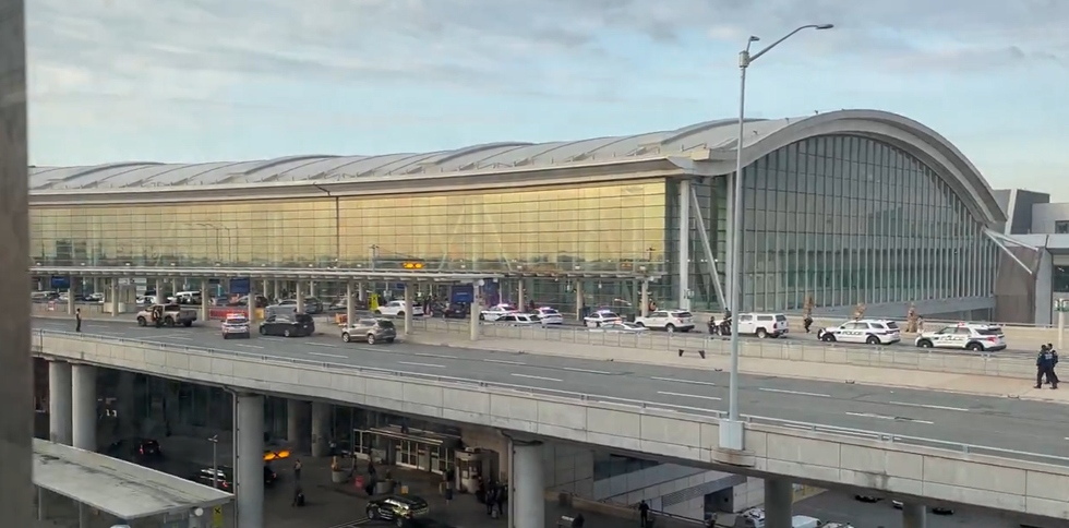 Police at the scene in Toronto outside Terminal One