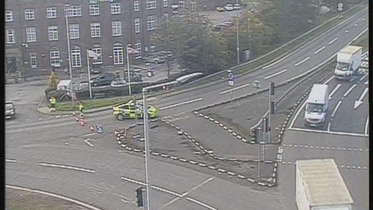 Police can be seen at the closure of the A66 this afternoon