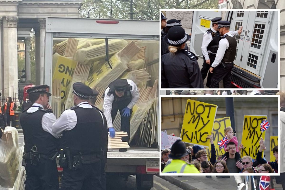 Police confiscating banners