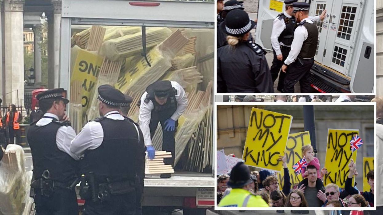 Police confiscating banners