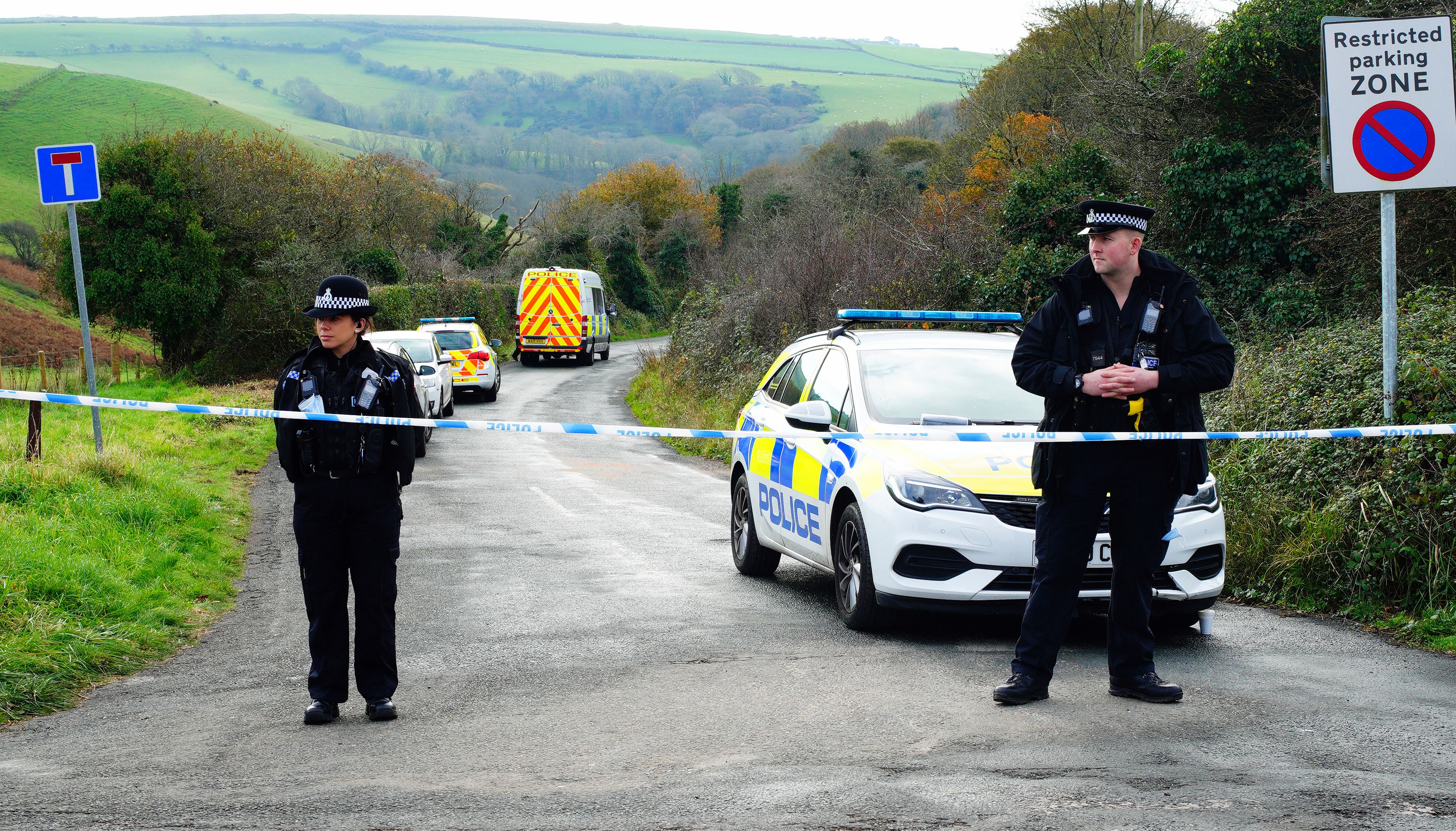 Police cordon off the road leading to the Bovisand cafe and car park in Plymouth, after the body of a woman was found in the hunt for missing Plymouth teenager Bobbi-Anne McLeod, who has not been seen since Saturday evening.