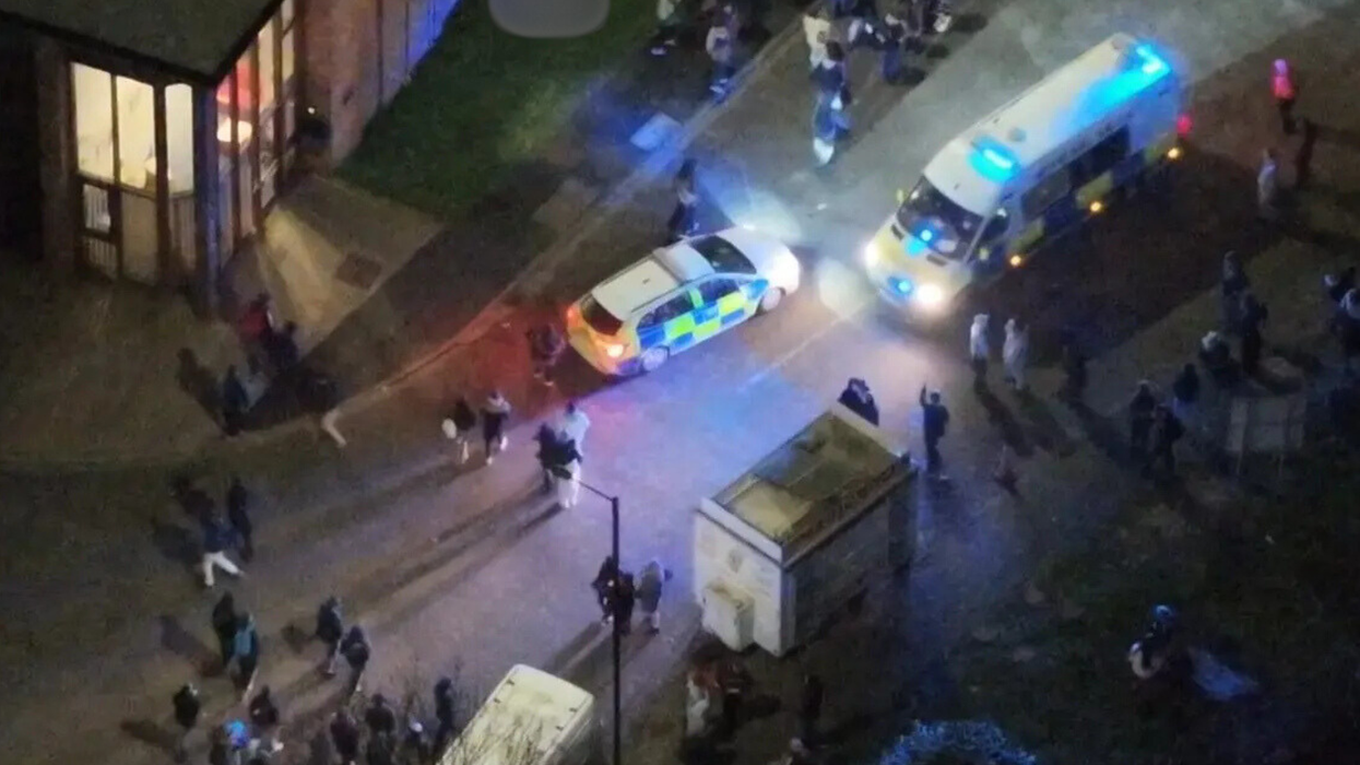 Police drone footage from an industrial estate where 400 revellers had assembled on New Year's Eve