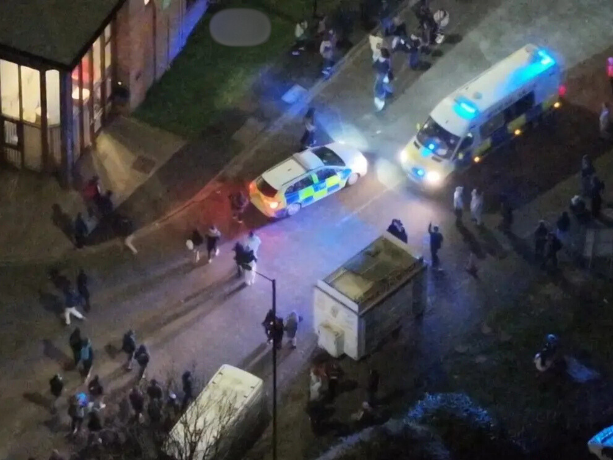 Police drone footage from an industrial estate where 400 revellers had assembled on New Year's Eve