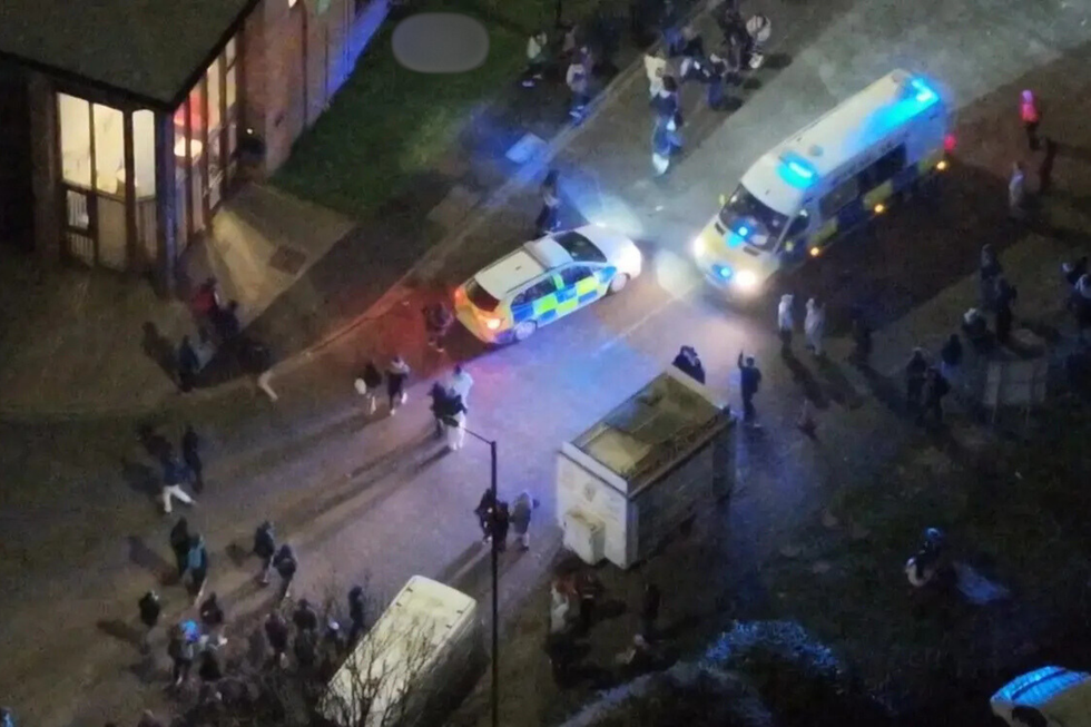 Police drone footage from an industrial estate where 400 revellers had assembled on New Year's Eve