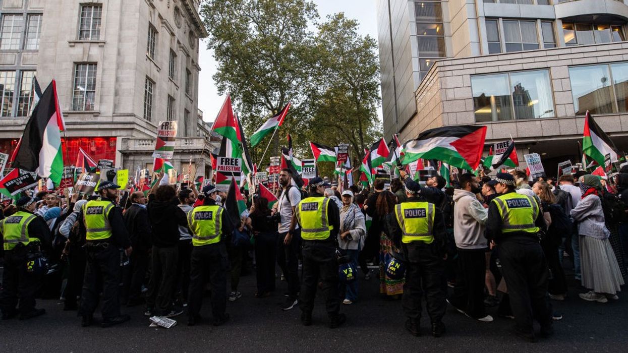Police form a line at a pro-Palestine protest
