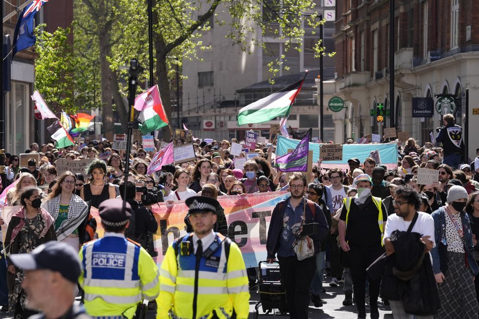 Police looking on at trans protest in London