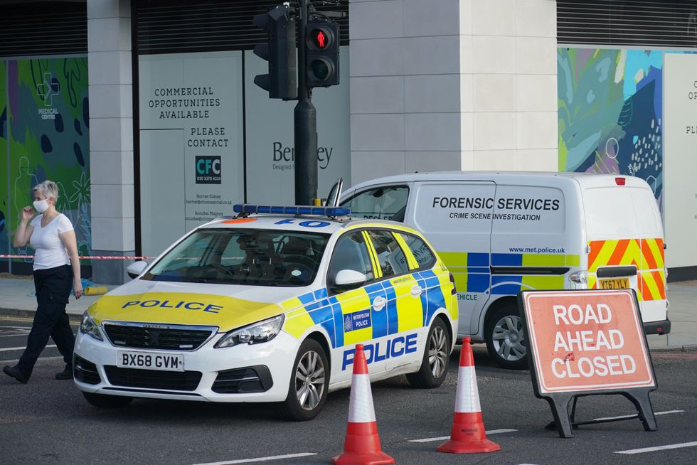 Police near Pegler Square in Kidbrooke, south London near to where the body of 28-year-old school teacher Sabina Nessa was found on Saturday.