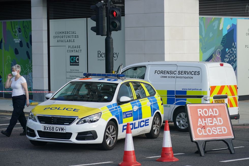 Police near Pegler Square in Kidbrooke, south London near to where the body of 28-year-old school teacher Sabina Nessa was found on Saturday. Picture date: Saturday September 25, 2021.