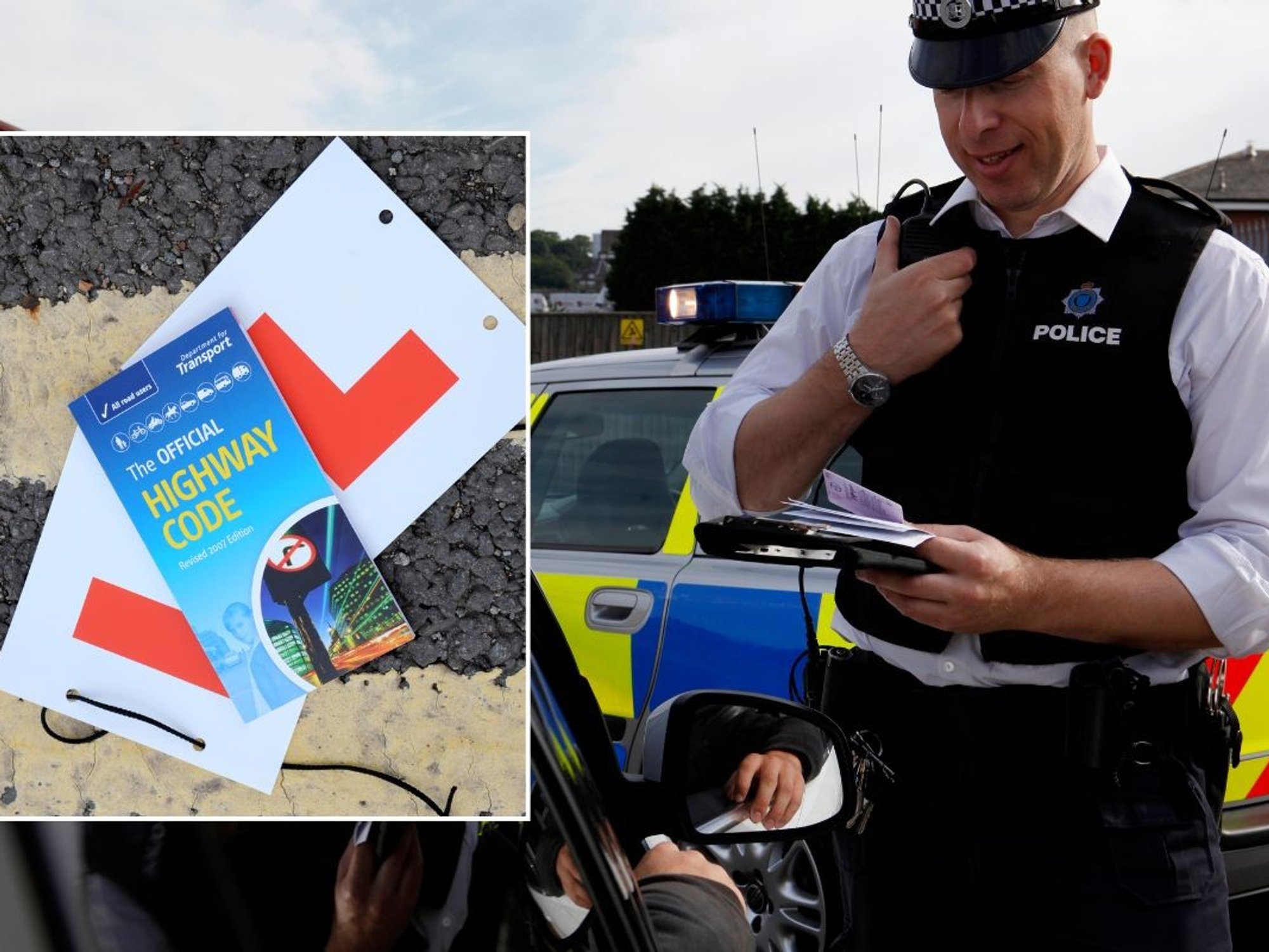 Police officer and a copy of the Highway Code