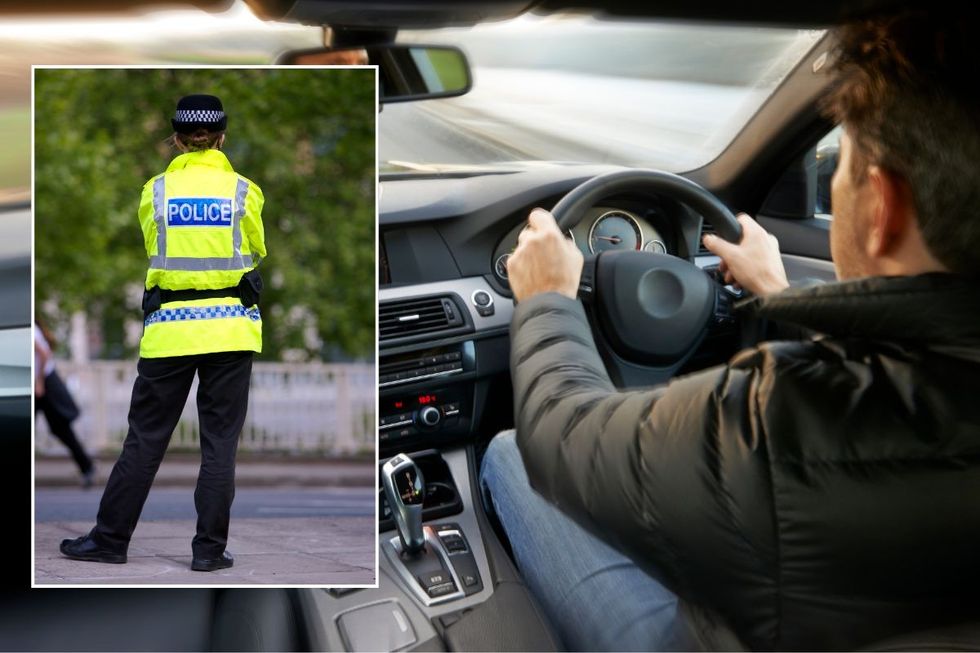 Police officer and a man driving a car