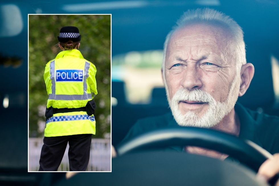 Police officer and an elderly motorist driving