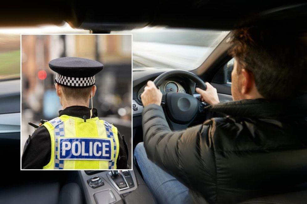 Police officer and man driving a car