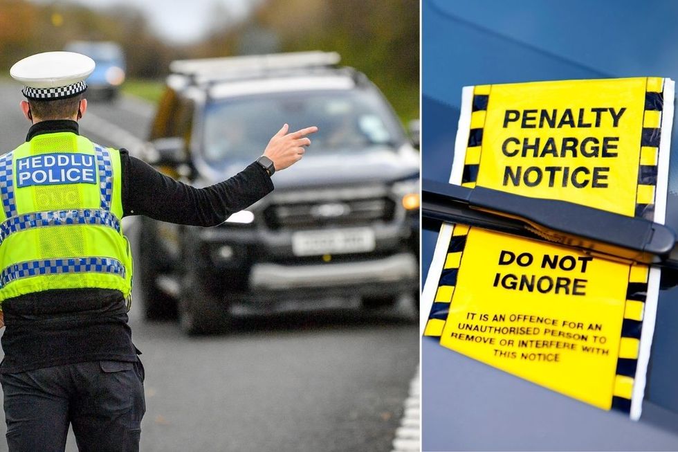 Police officer pulling a car over and a penalty charge notice