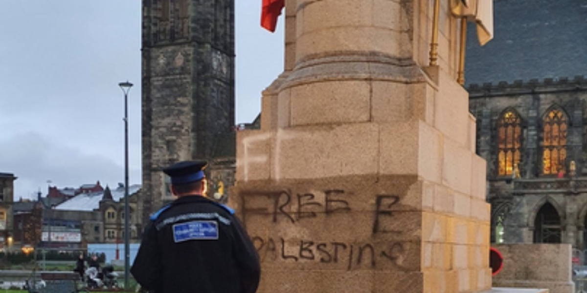 NextImg:Cenotaph vandalised by graffiti in vile attack ahead of Armistice Day - Police launch probe