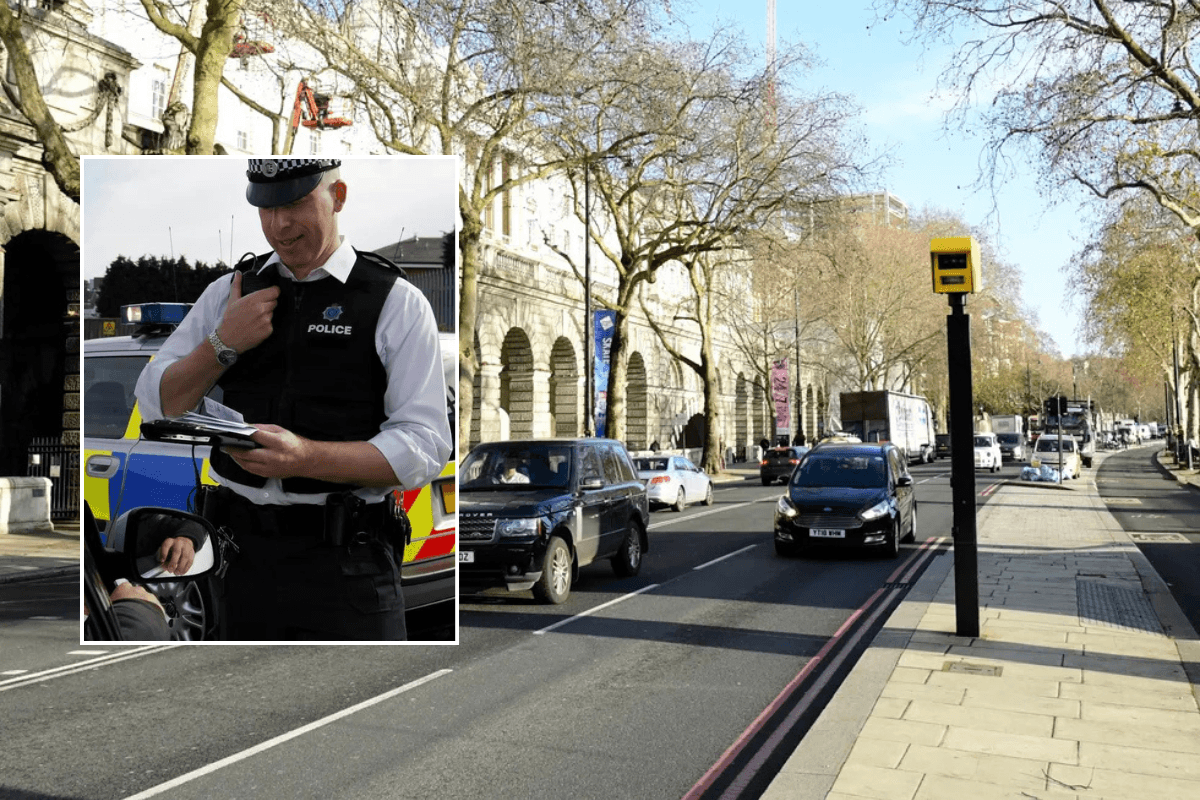 Police officers and speed camera