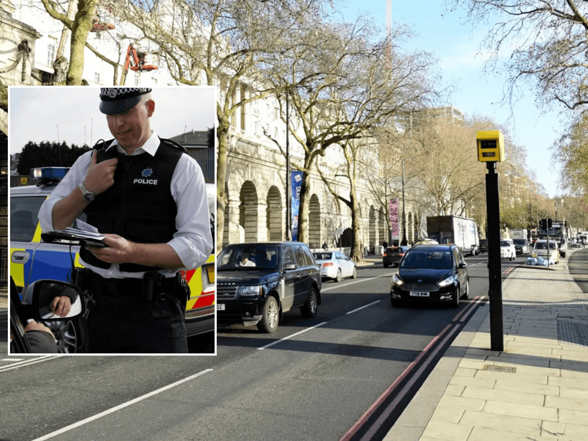 Police officers and speed camera