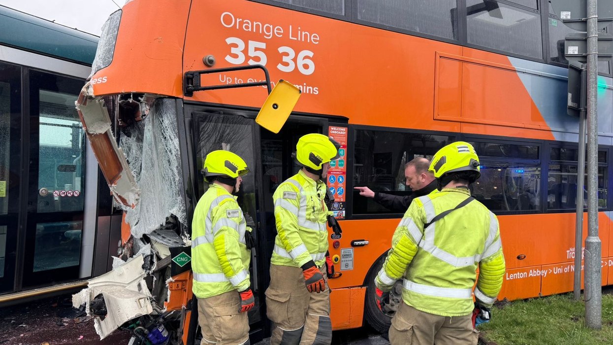 Police officers, paramedics and firefighters attended the scene in Chilwell, Nottinghamshire, following the collision this morning