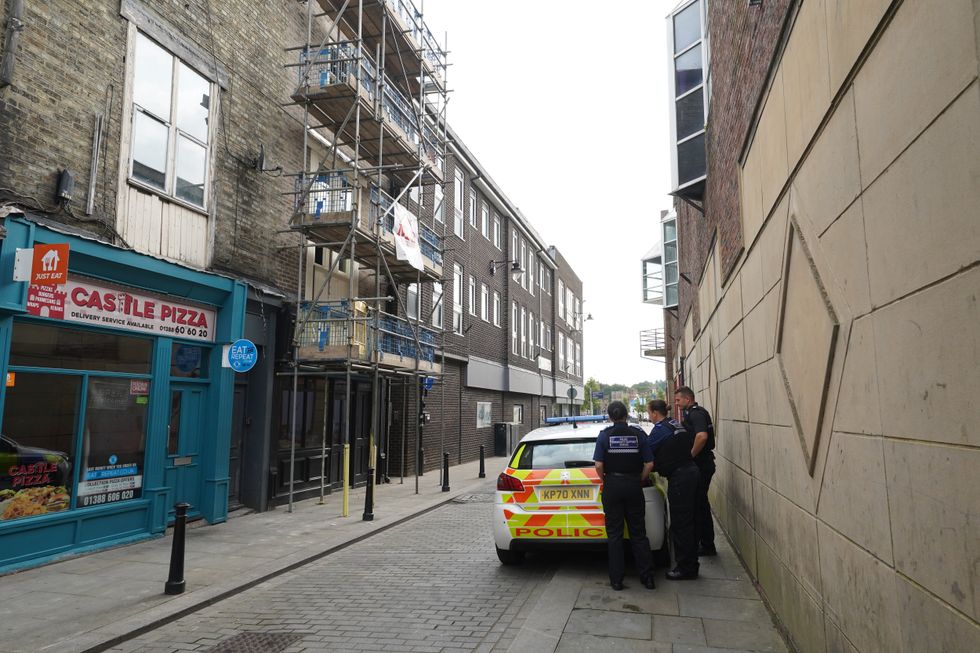 Police outside building in Fore Bondgate, Bishop Auckland, County Durham where the remains of a baby were found