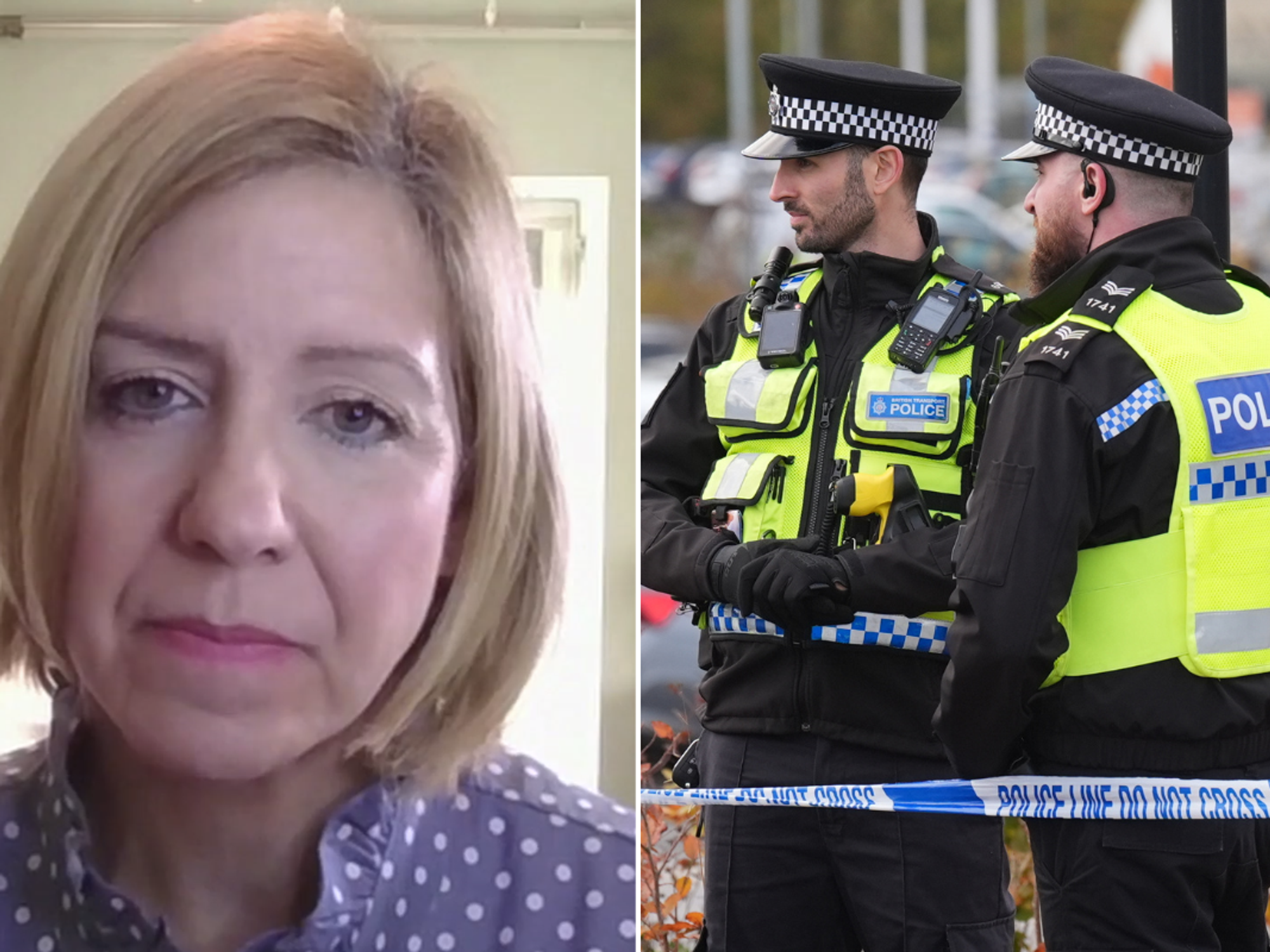 Police outside Huntingdon station after knife attack