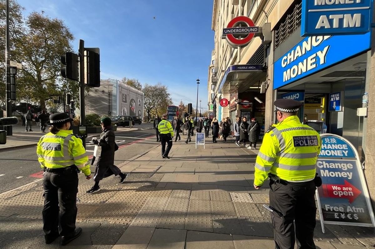 Police outside Marble Arch station as part of Project Servator