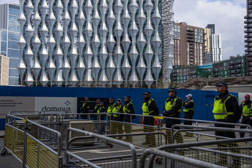 Police outside the US embassy in London in 2023